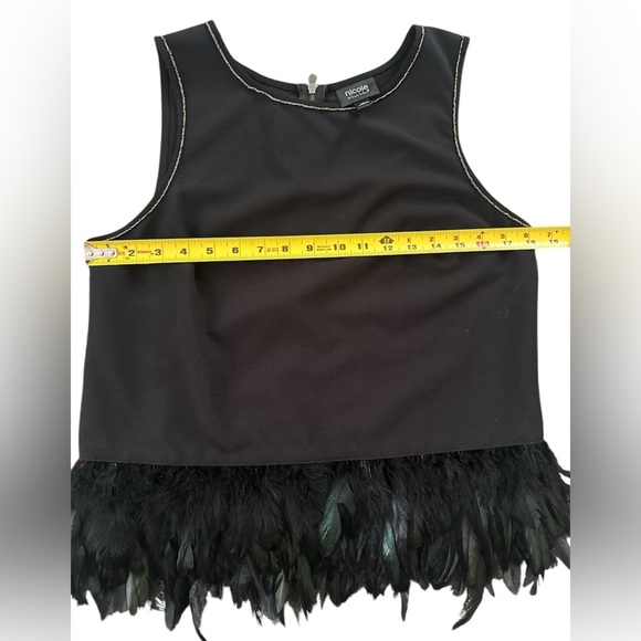 Like New-Nicole‎ Miller Black Feathered & Beaded Top - Size Medium - Picture 6 of 8